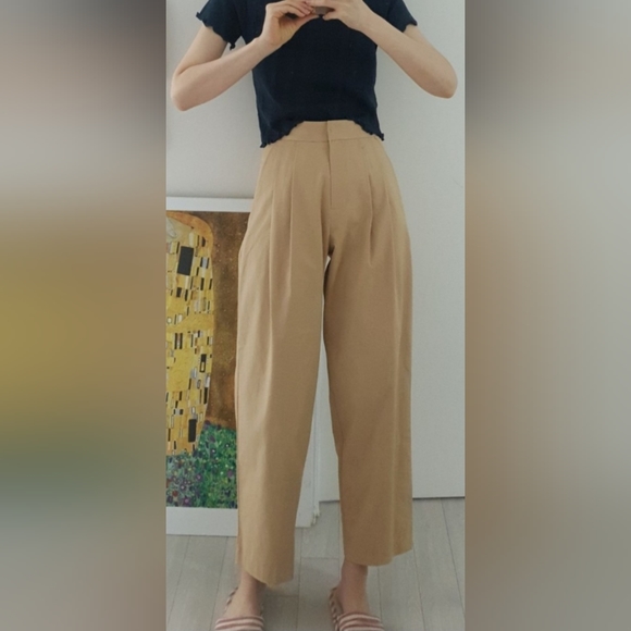 DEAREST Maybe Baby Tan Pleated Dress Pant Size S - Picture 2 of 6